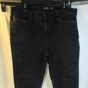 LAUREN~RALPH LAUREN BLACK JEANS WITH BLACK LEATHER ACCENTS ZIPPER ANKLE~SIZE 14